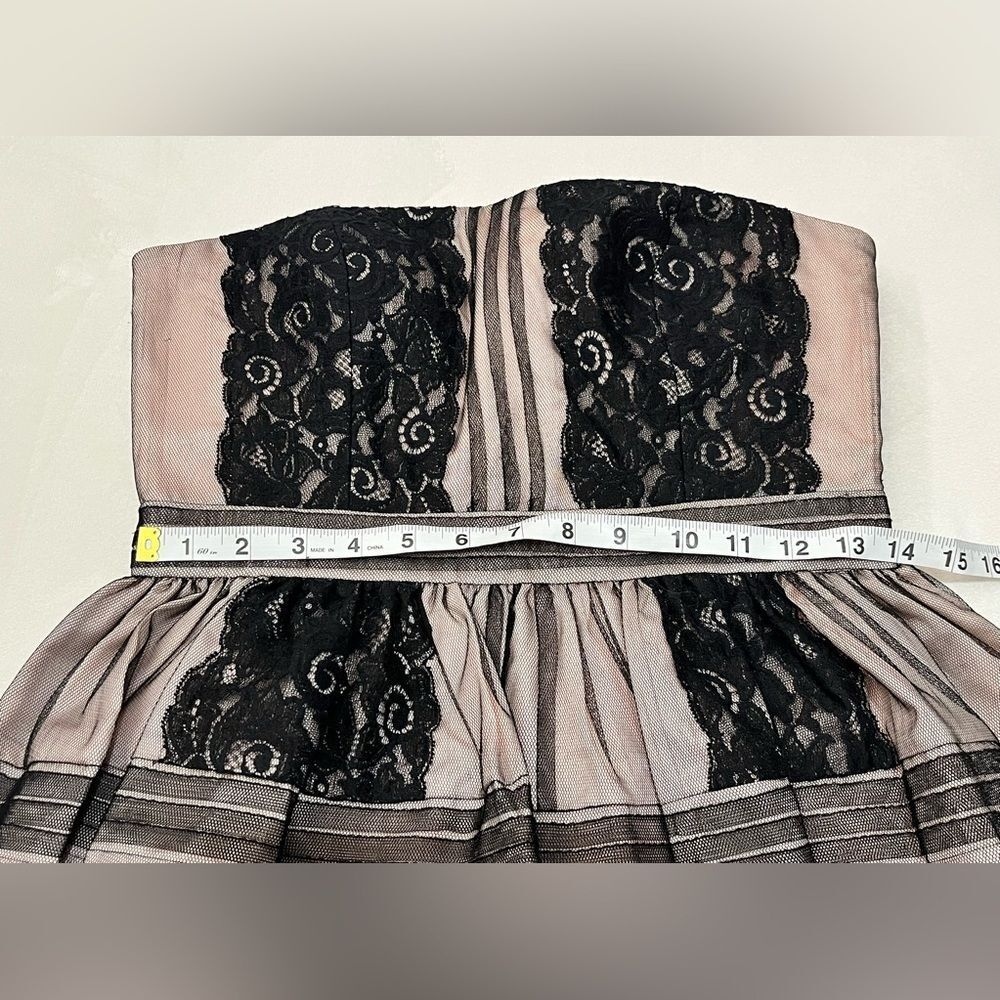 Aidan by Aidan Mattox Elegant Black Lace and Light Pink Strapless Mini Dress - Picture 6 of 16